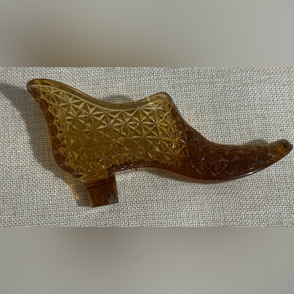 Vtg Herman Tappan Amber Glass Diamond Cut Glass Shoe - Picture 3 of 7